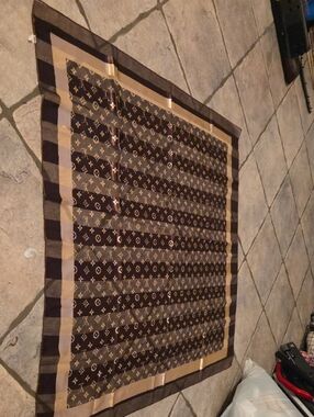 Monogram Pattern Brown & Tan Silk Scarf